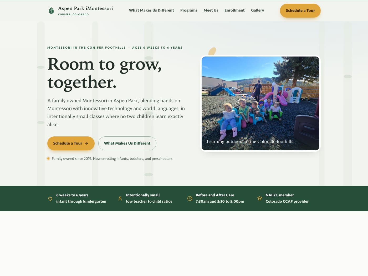 Homepage of the Aspen Park iMontessori concept site